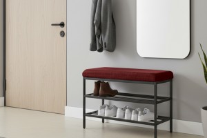 Lotus Bordo keten kumaşlı oturaklı metal ayakkabılık bench