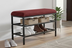 Lotus Bordo keten kumaşlı oturaklı metal ayakkabılık bench