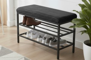 Lotus Antrasit keten kumaşlı oturaklı metal ayakkabılık bench