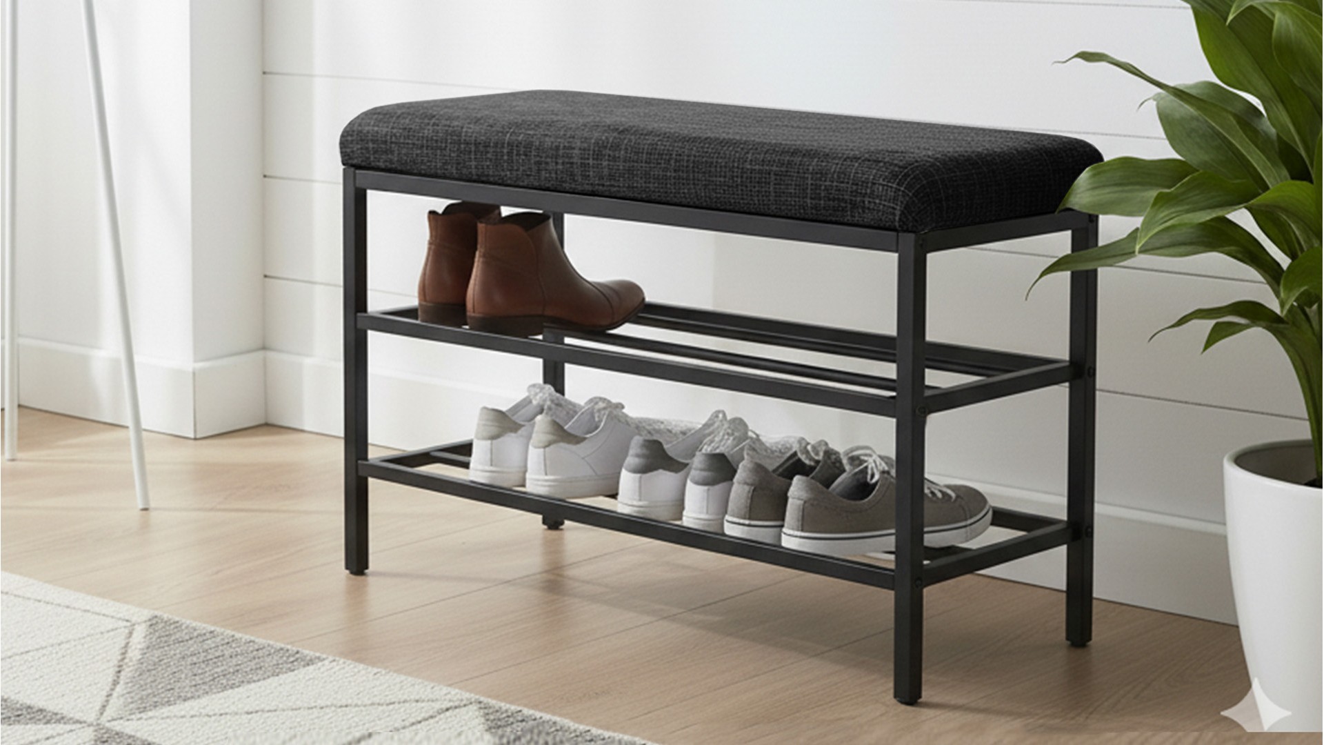 Lotus Antrasit keten kumaşlı oturaklı metal ayakkabılık bench