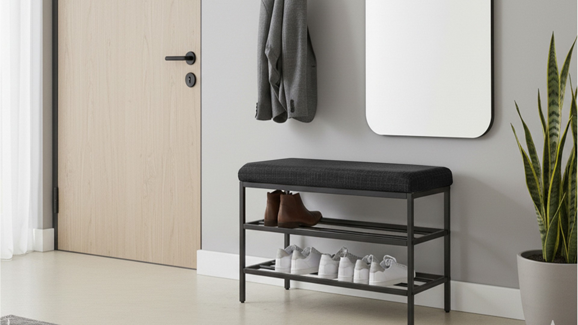 Lotus Antrasit keten kumaşlı oturaklı metal ayakkabılık bench