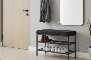 Lotus Antrasit keten kumaşlı oturaklı metal ayakkabılık bench