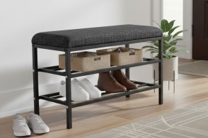 Lotus Antrasit keten kumaşlı oturaklı metal ayakkabılık bench