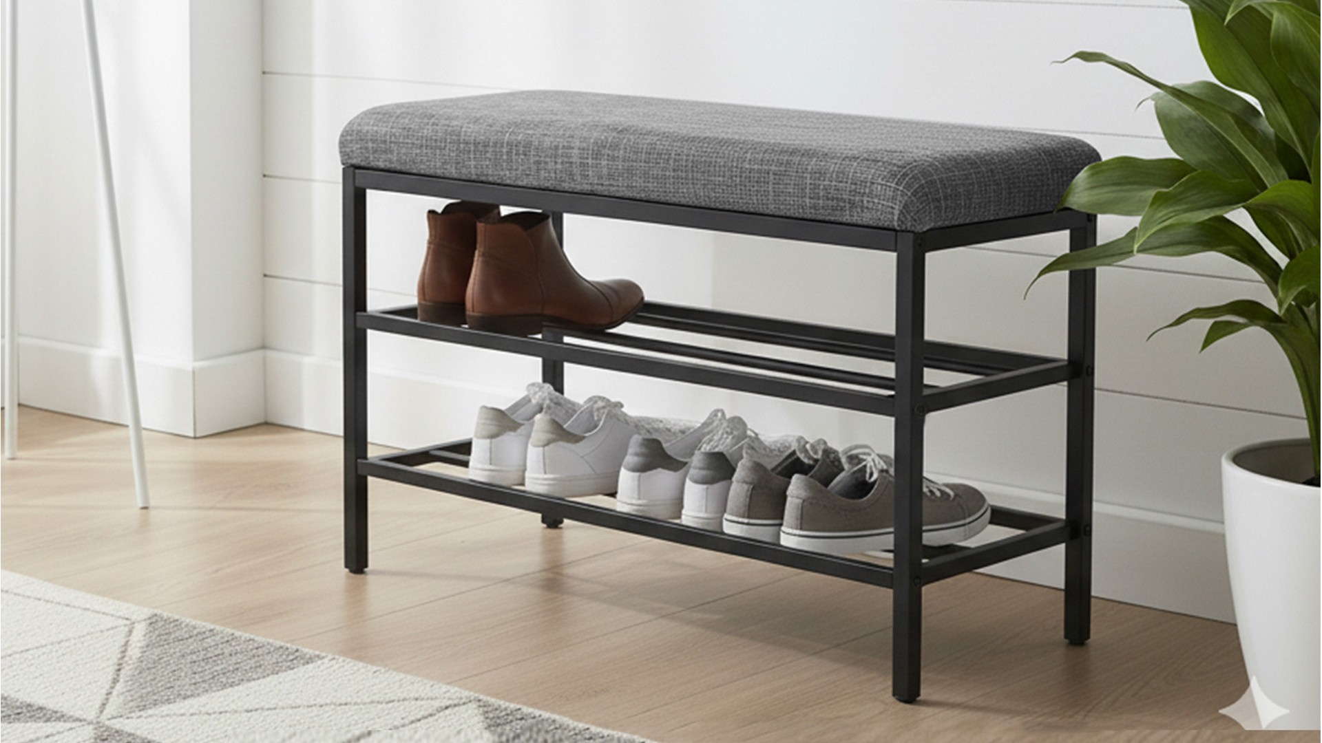 Lotus Gri keten kumaşlı oturaklı metal ayakkabılık bench