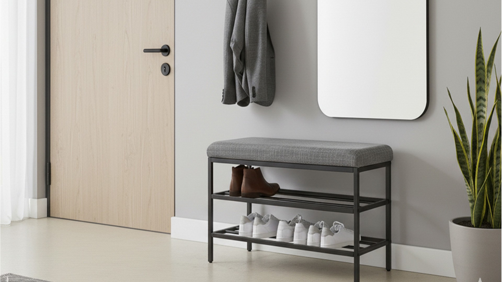 Lotus Gri keten kumaşlı oturaklı metal ayakkabılık bench