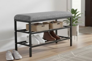 Lotus Gri keten kumaşlı oturaklı metal ayakkabılık bench