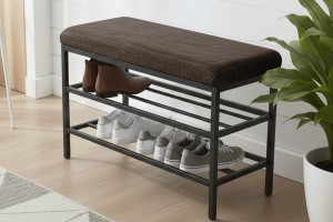 Lotus Kahve keten kumaşlı oturaklı metal ayakkabılık bench