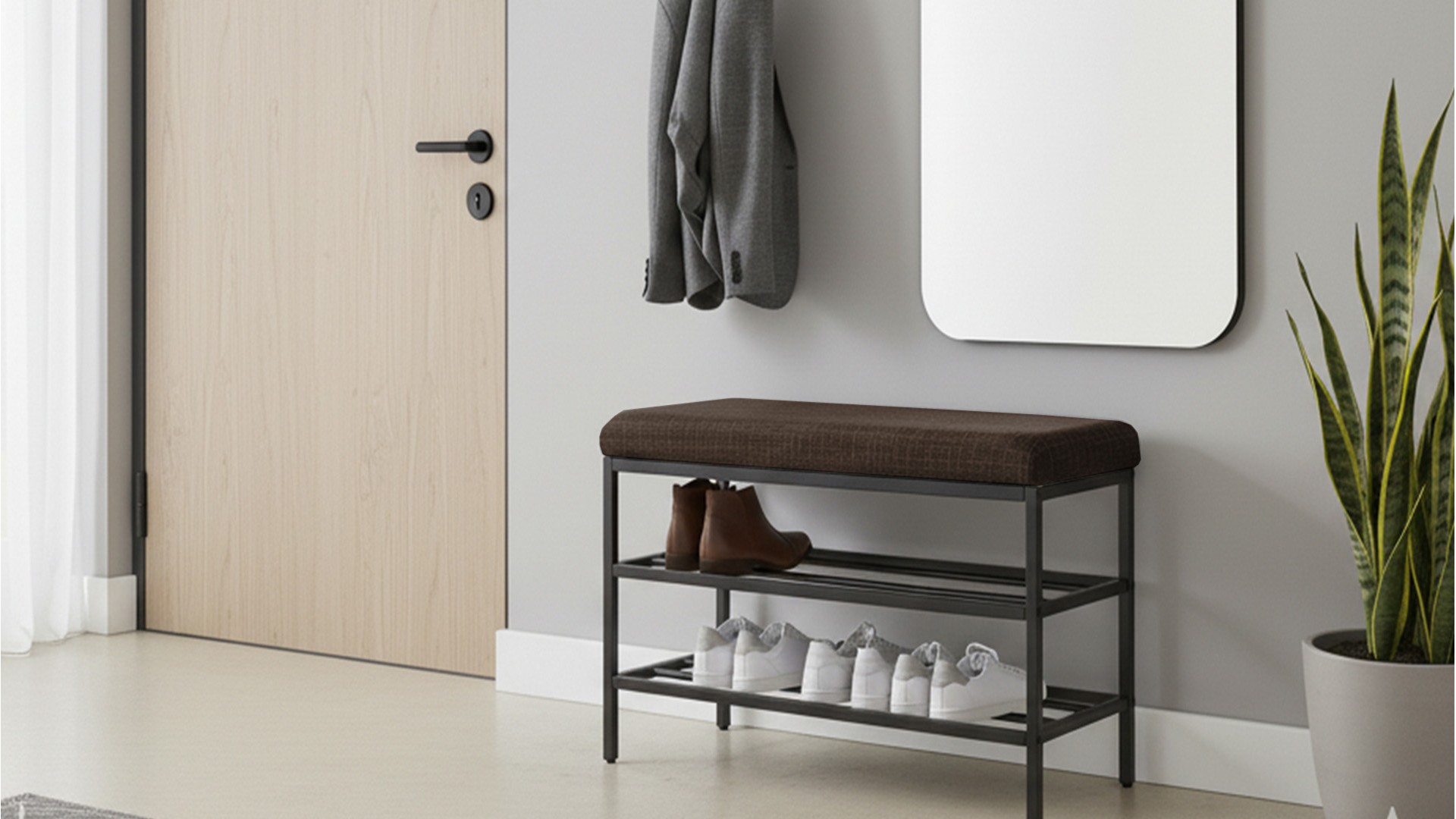 Lotus Kahve keten kumaşlı oturaklı metal ayakkabılık bench