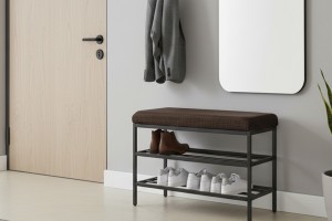 Lotus Kahve keten kumaşlı oturaklı metal ayakkabılık bench
