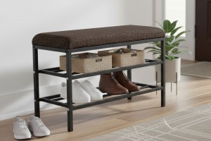Lotus Kahve keten kumaşlı oturaklı metal ayakkabılık bench