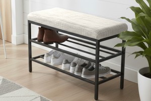Lotus Krem keten kumaşlı oturaklı metal ayakkabılık bench