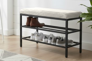 Lotus Krem keten kumaşlı oturaklı metal ayakkabılık bench