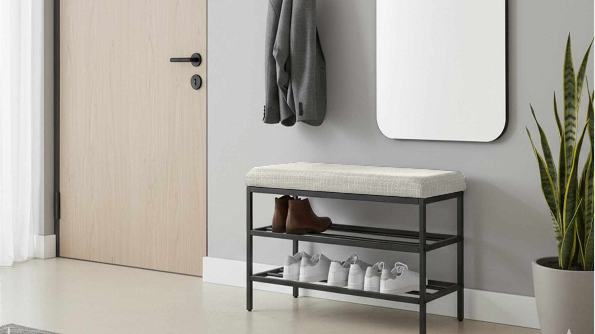Lotus Krem keten kumaşlı oturaklı metal ayakkabılık bench