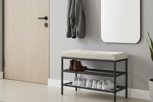 Lotus Krem keten kumaşlı oturaklı metal ayakkabılık bench