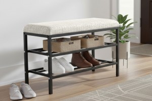Lotus Krem keten kumaşlı oturaklı metal ayakkabılık bench