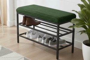 Lotus Yeşil keten kumaşlı oturaklı metal ayakkabılık bench