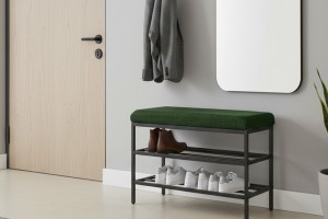 Lotus Yeşil keten kumaşlı oturaklı metal ayakkabılık bench