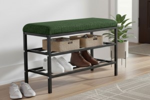 Lotus Yeşil keten kumaşlı oturaklı metal ayakkabılık bench